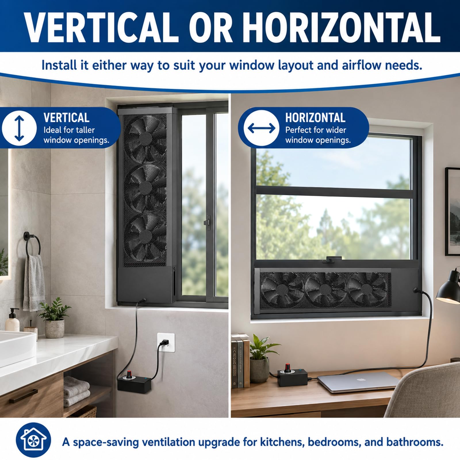 Ventilador extractor de ventanas extensible, 47 ~ 57 cm