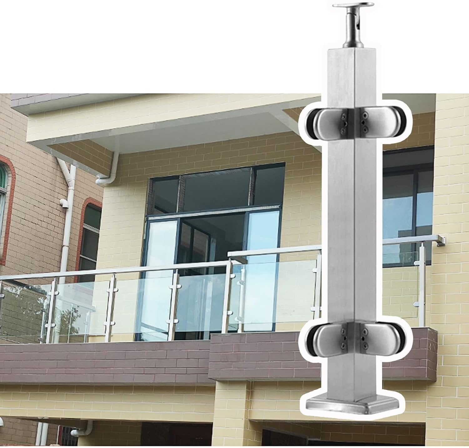 Sapphire Outdoor Balcony Glass Railing Clamp Post – 22/30/27/49/57/61 Inch Tall Loft/Balcony/Stair Fencing Panel, Durable Floor Mount with Screw, Secure & Stylish 65cm/25