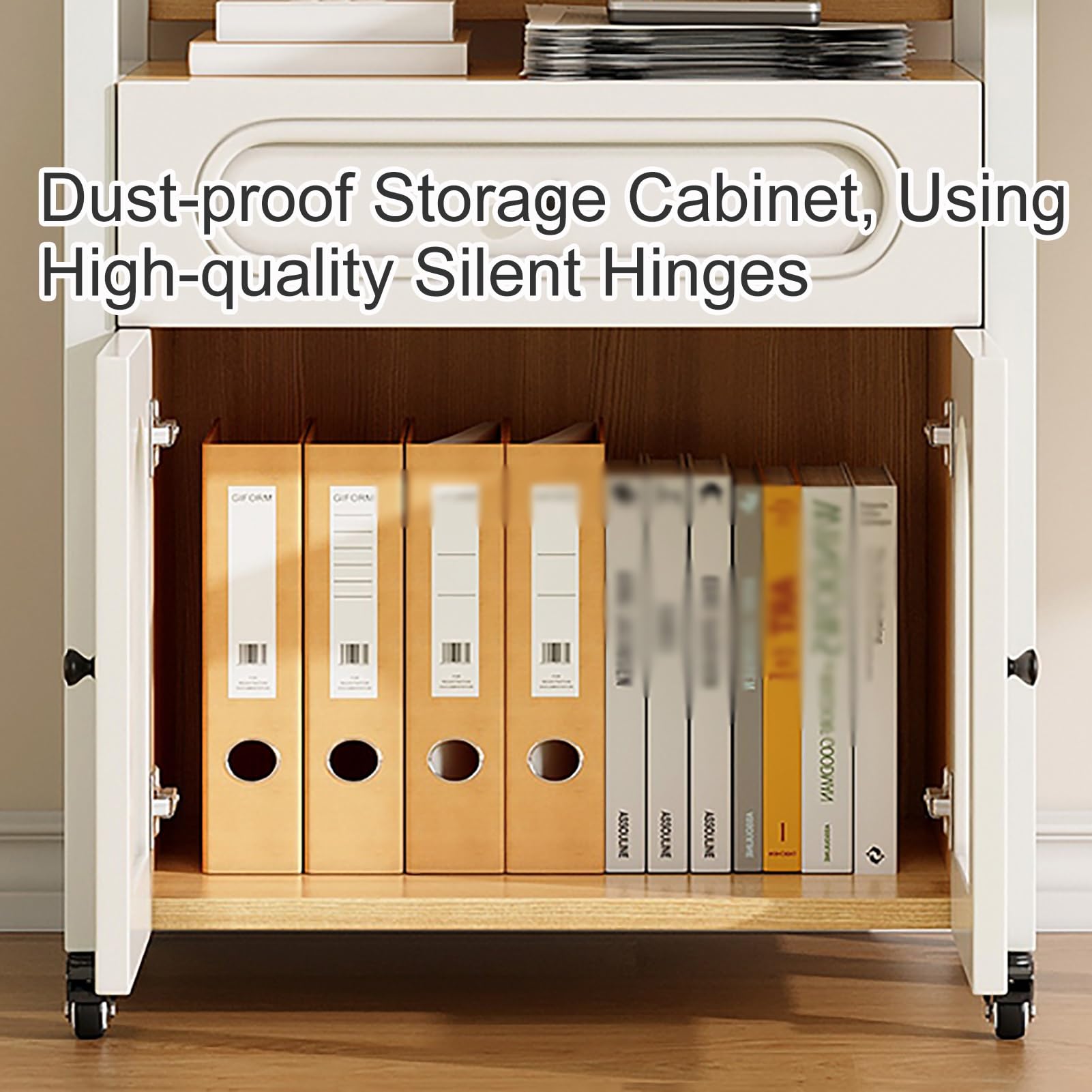 Druckerschrank, Druckertisch mit Schublade, Tisch mit Rollen, Groß Druckerständer, Drucker Tisch für Homeoffice(Natural)