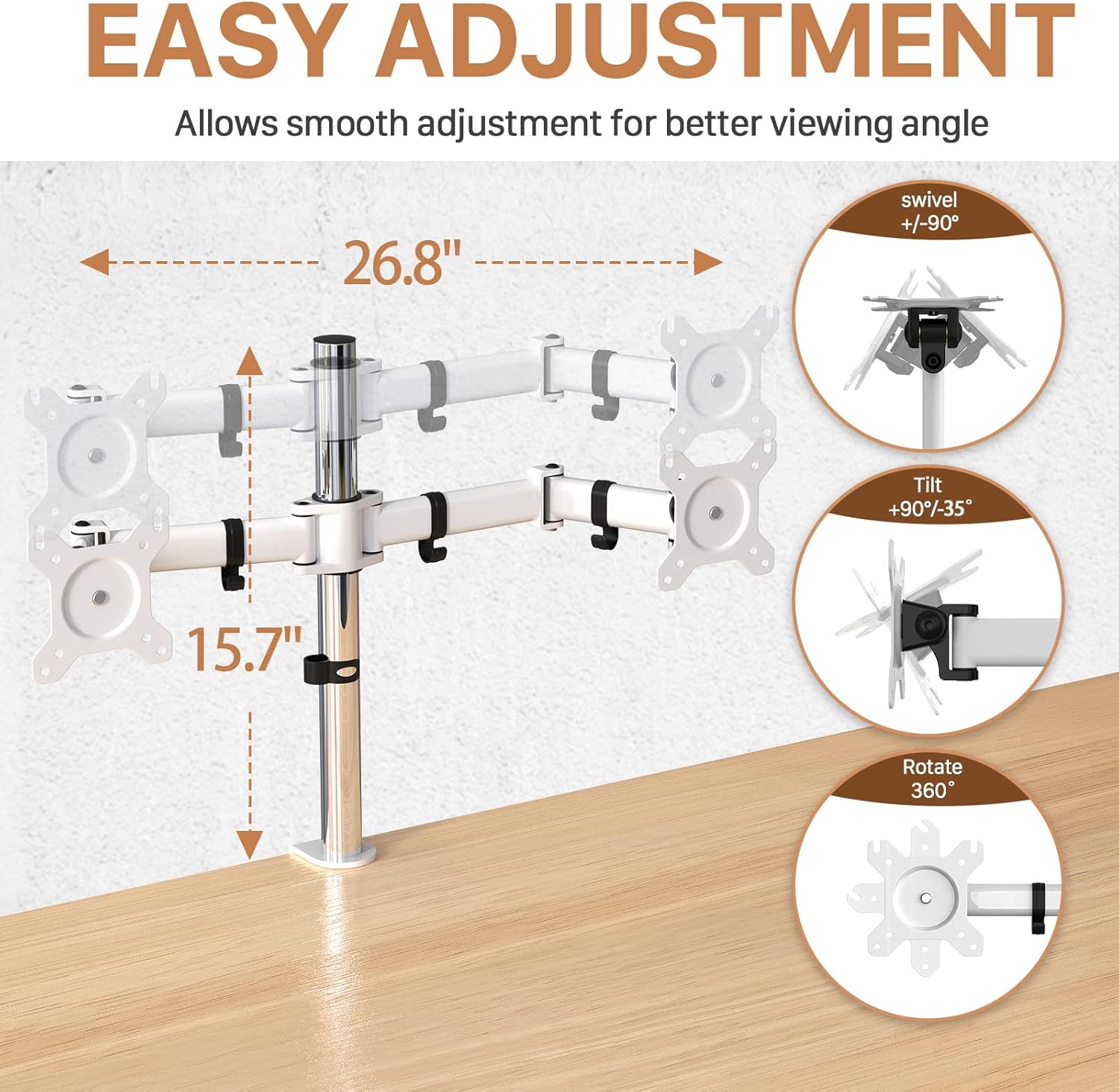Buy JOY worker Dual Monitor Mount, White Dual Monitor Arms for 1327