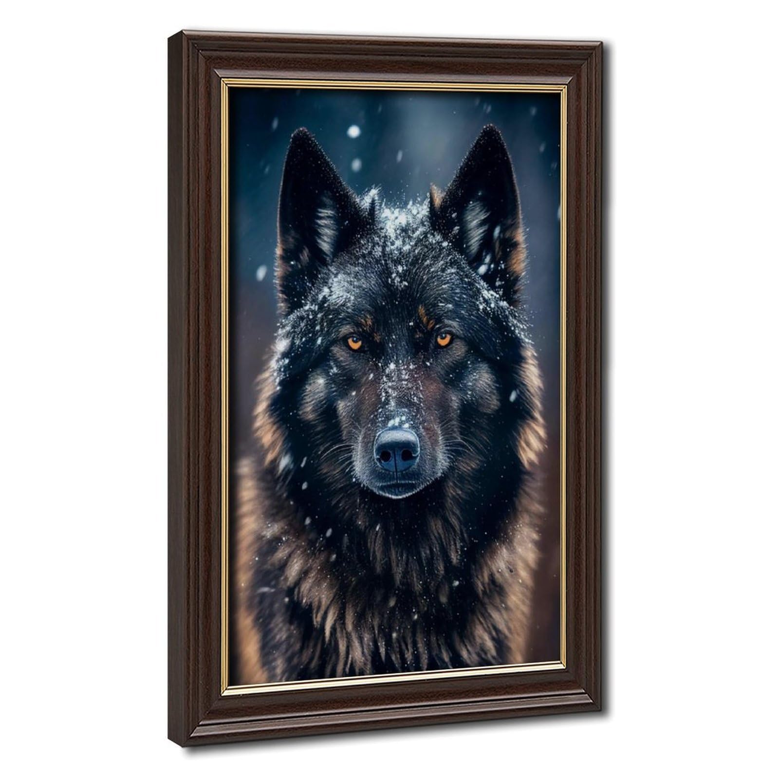 Bareronor Mokume Gane Frame-Style Black Wolf Canvas Poster For Dorm Room Decor Gift