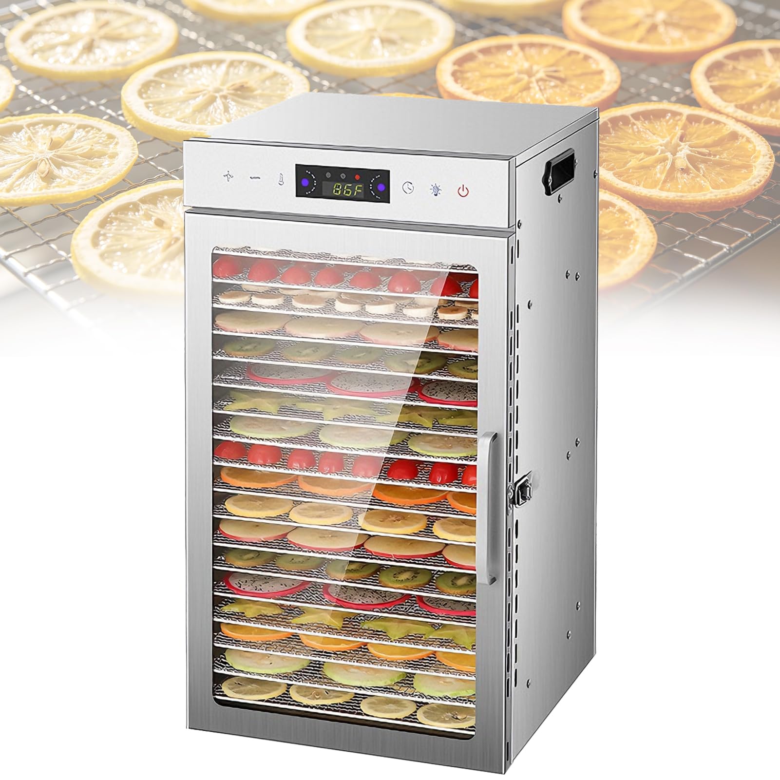6/8/12/18 Plateaux en Acier Inoxydable pour Fruits Déshydrateur Alimentaire Professionnel, Minuterie 24 H Et Température Réglable 30-90 ℃, Idéal pour Fruits, Herbes Et Viande Séchée