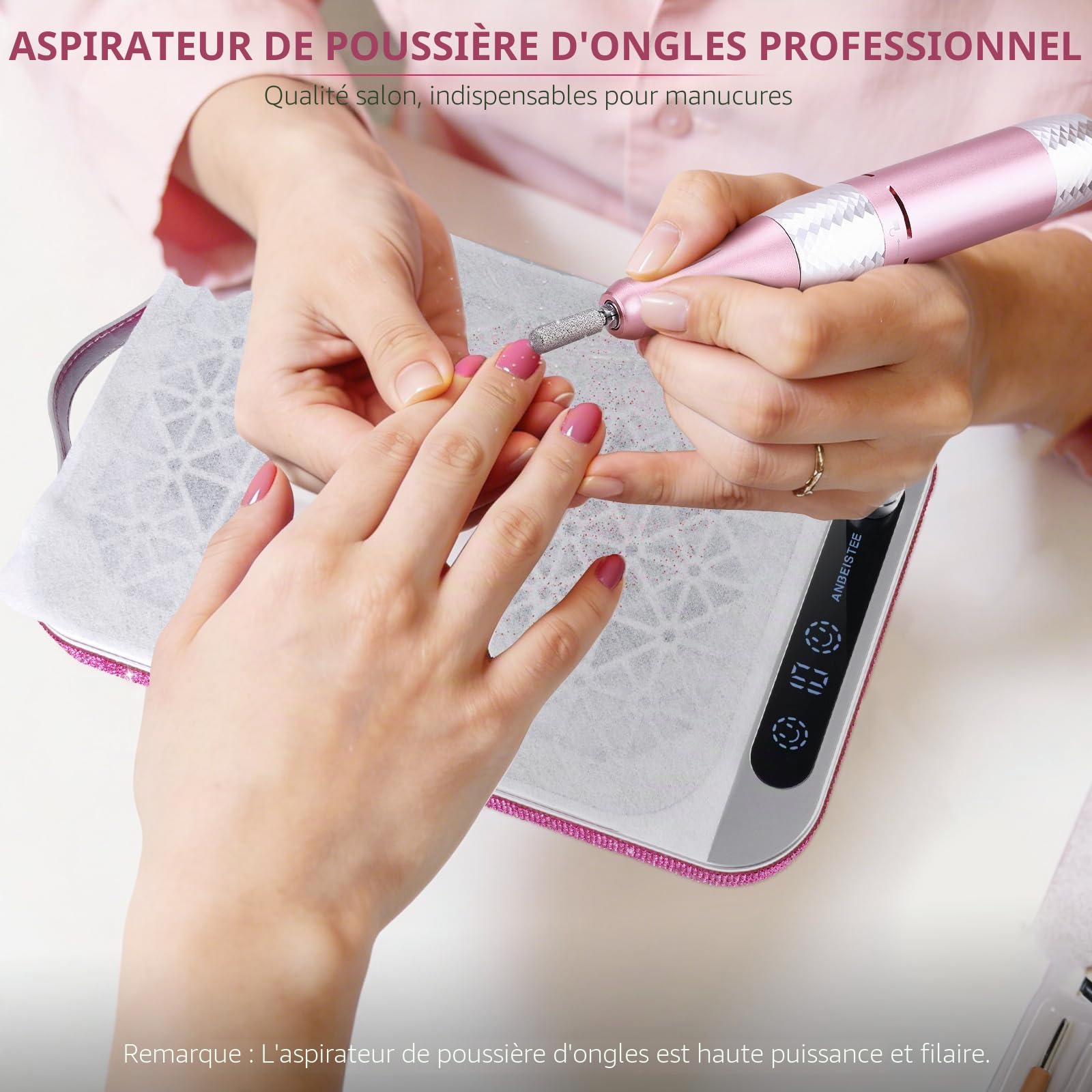 Collecteur de Poussière Professionnel D'ongles, Extracteur de Poussière à Vide D'ongles Puissant 2000PA avec 45 Papiers de Filtre Jetables, pour le Polissage et la Manucure D'ongles