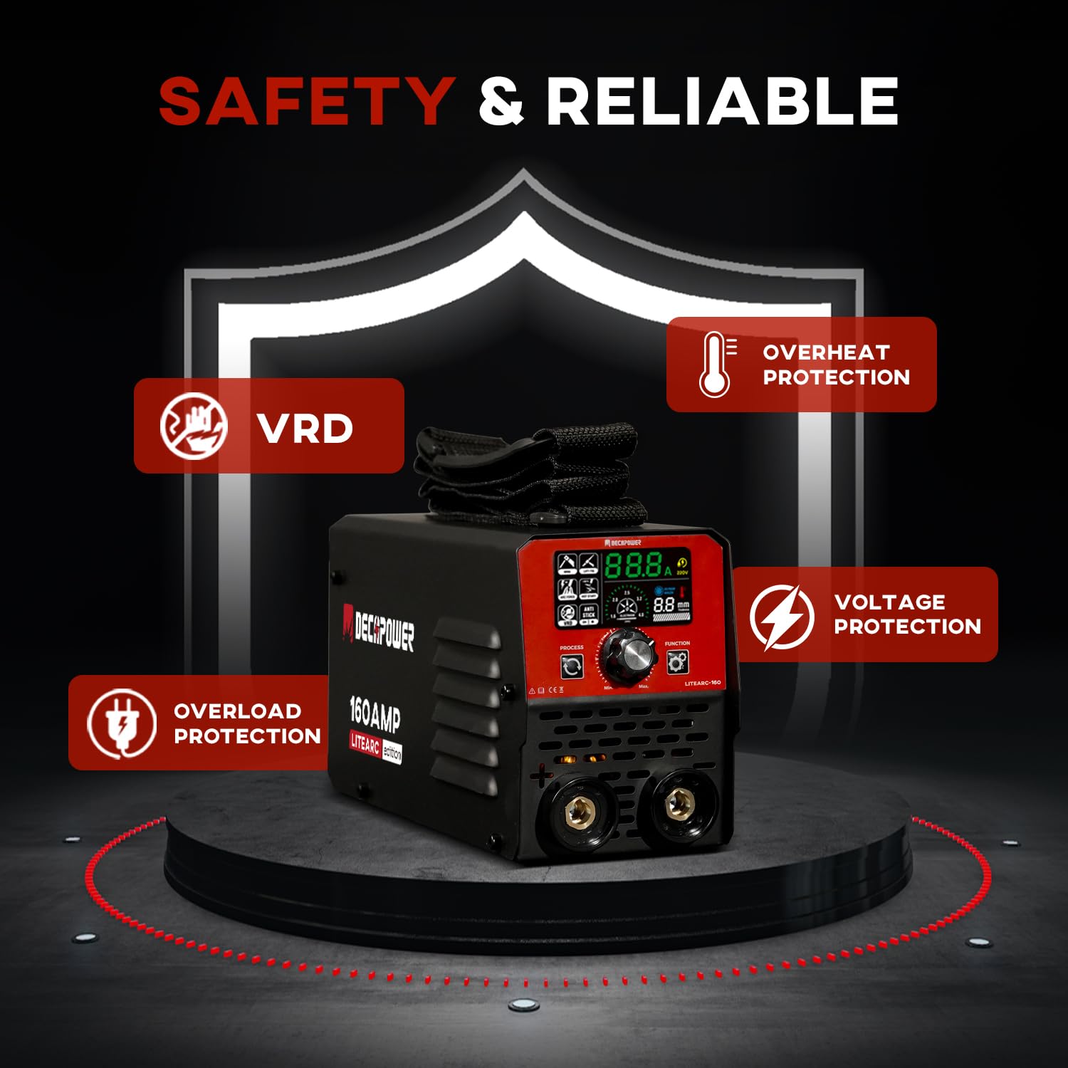 Decapower mini estación de soldadura MMA, 160A equipo máquina de soldadura por arco, inversor MMA Soldadura Electrodo Soldadura Portátil para uso familiar (ARC-160+ WP-17V)