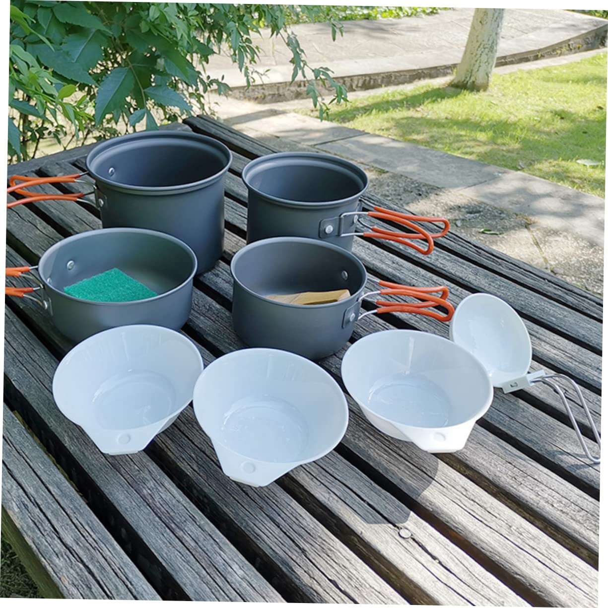 POPETPOP 14pcs Outdoor Tableware Portable Camping Accessories Bowls Spoon and Spatula Lightweight Durable Easy to Clean for Hiking Picnics and Camping Adventures