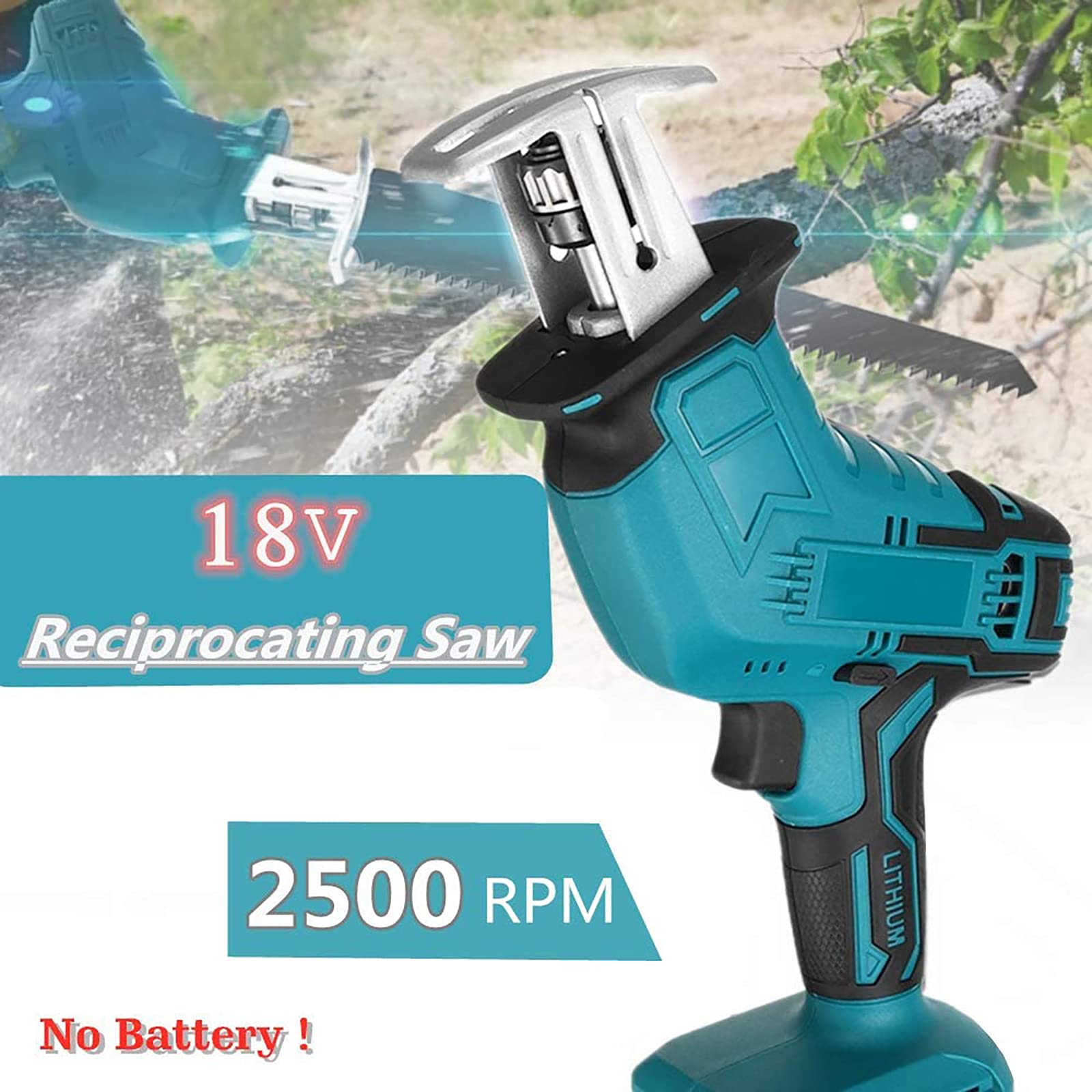 Sierra recíproca, sierra recíproca inalámbrica de 18 v Sierra recíproca portátil con 4 hojas de sierra Sierra recíproca eléctrica de una mano 0-4000 rpm para corte de metal/madera/pvc tubería