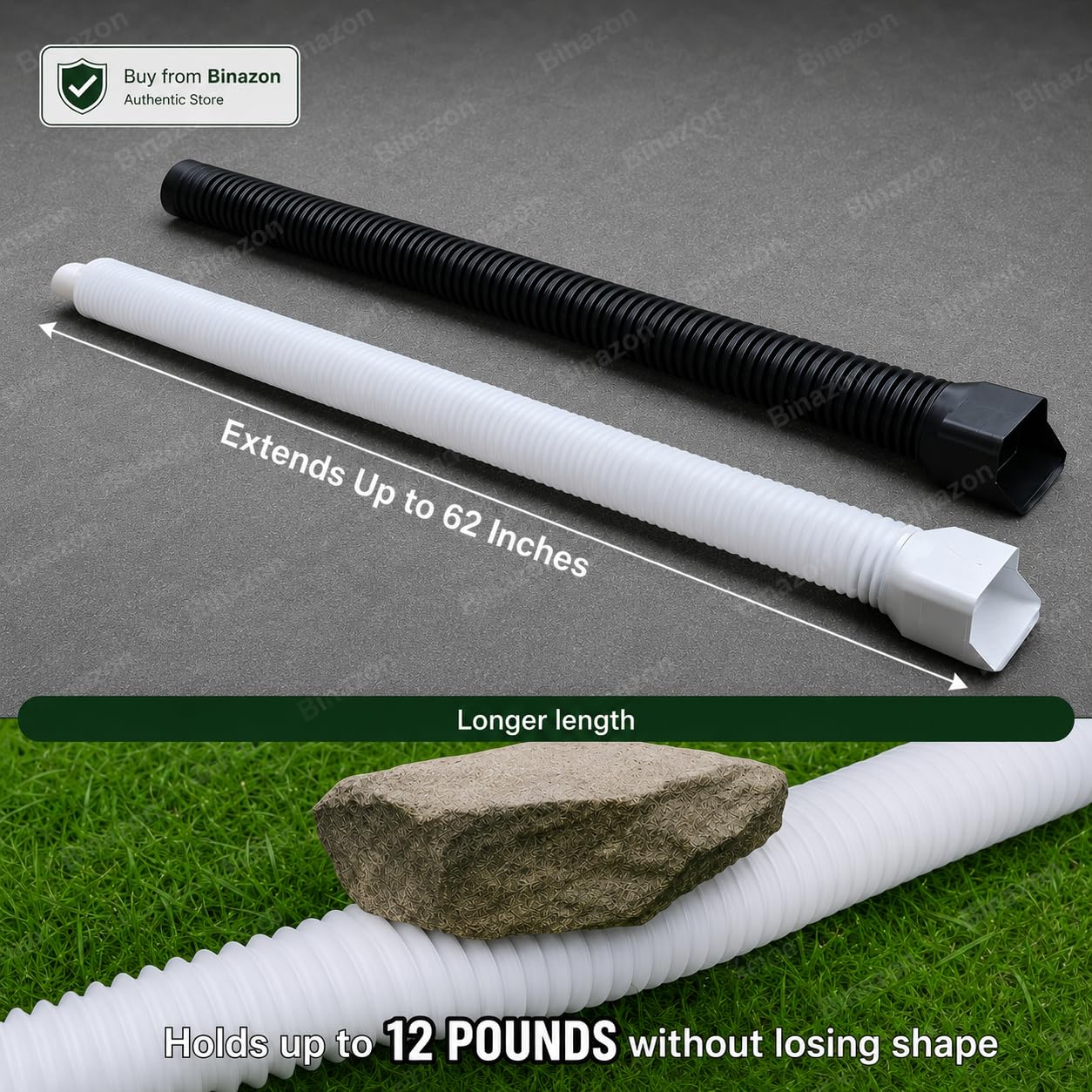 Paquete de 2 extensiones de canalón de lluvia flexibles, extensor de bajante para drenaje de agua de lluvia flexible, tubo de extensión de drenaje de boquilla descendente, extensible de 21 a 62