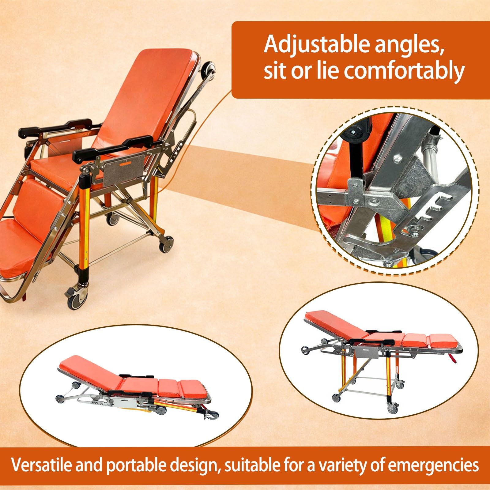 Silla plegable ligera, camilla de transferencia de pacientes y evacuación para ambulancia, rescate, capacidad de 363 libras, aleación de aluminio