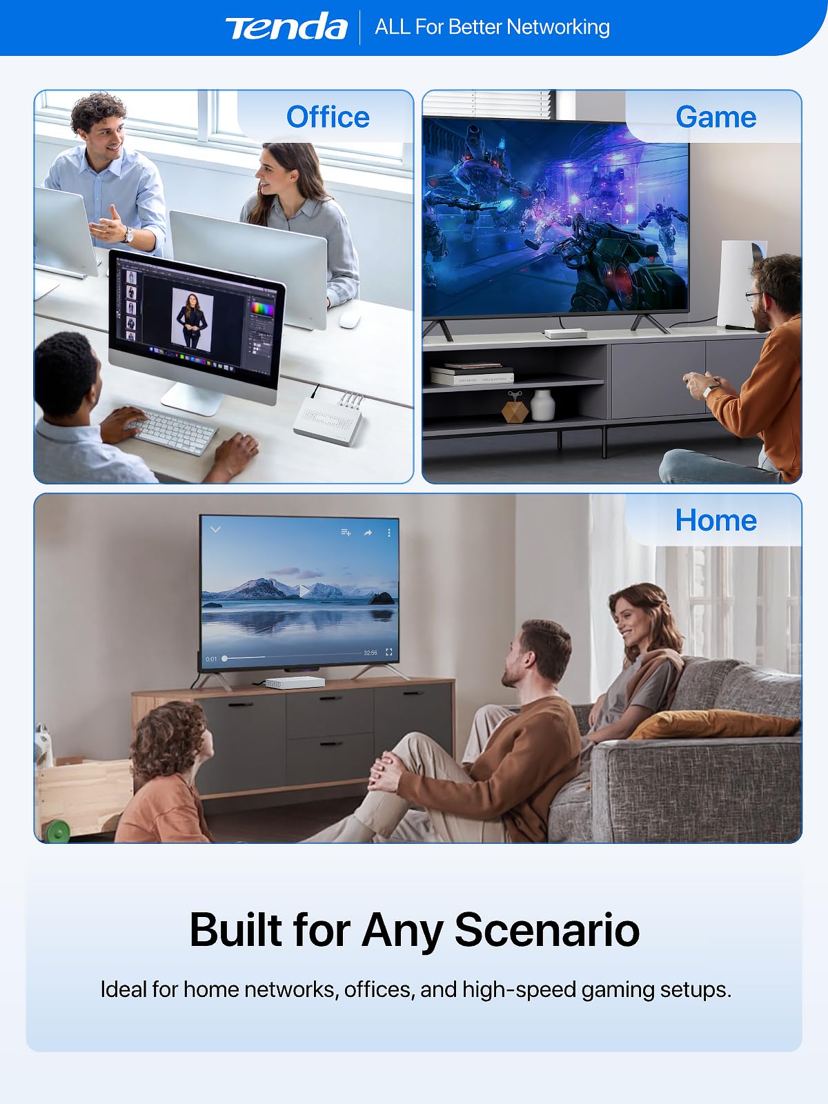 Tenda SE105 Commutateur Ethernet non géré 5 ports 2,5 G, 4 ports Base-T 2,5 G, capacité de commutation de 25 Gbit/s, compatible avec 100/1000/2500 Mbps, pour divertissement à domicile ou réseau SOHO
