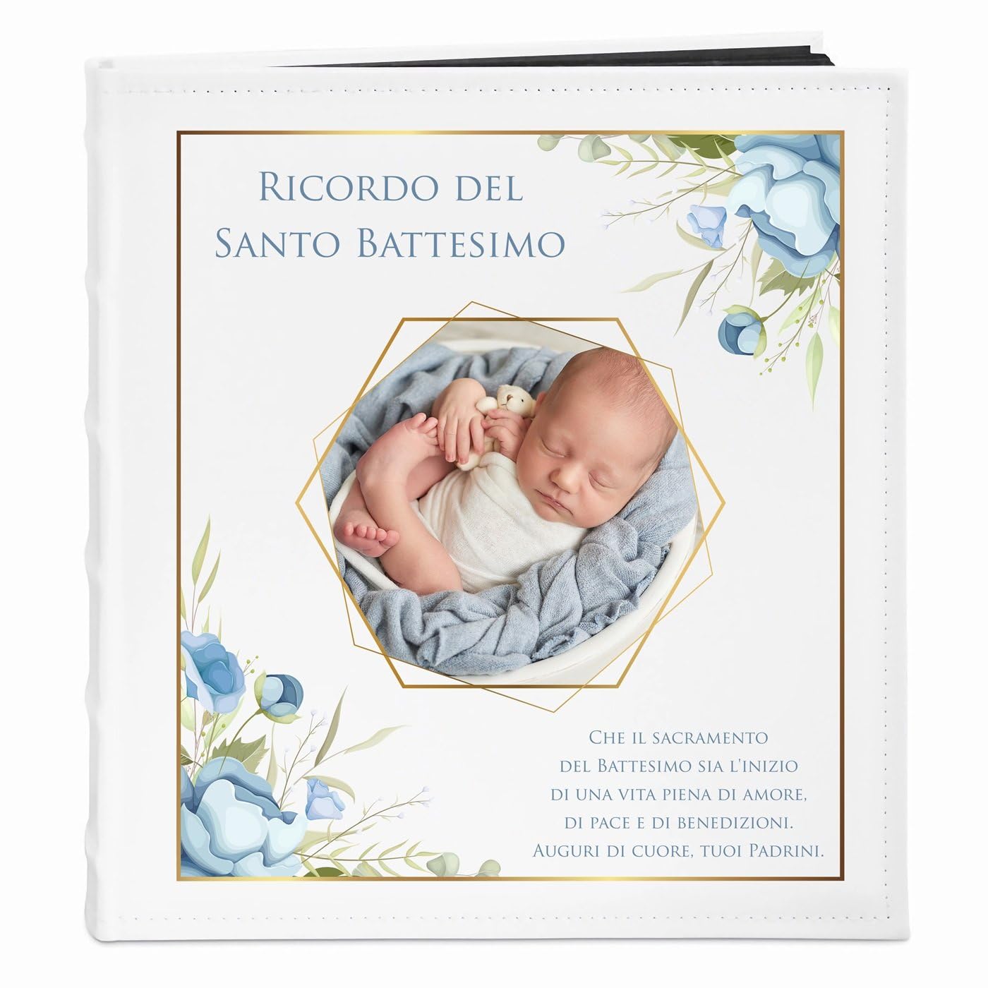 Maverton Album Fotografico - Copertina in Pelle Sintetica Personalizzazione Stampata - 60 pagine nere - 240 foto 10x15cm - regali neonato, battesimo, compleanno - Azzurro