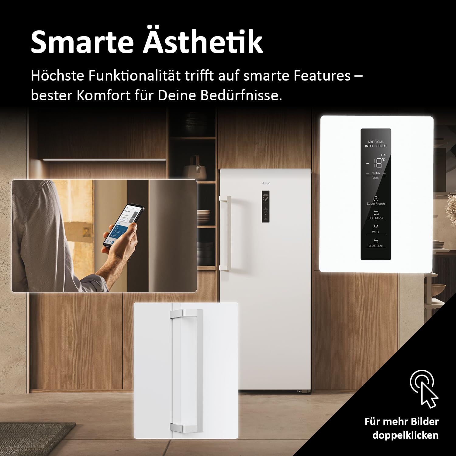 Haier Gefrierschrank Serie 3 H4F226WDH1 | Total No Frost Tiefkühlschrank, 226 L Kapazität, Eisschrank auch als Kühlschrank nutzbar, Mit Wi-Fi