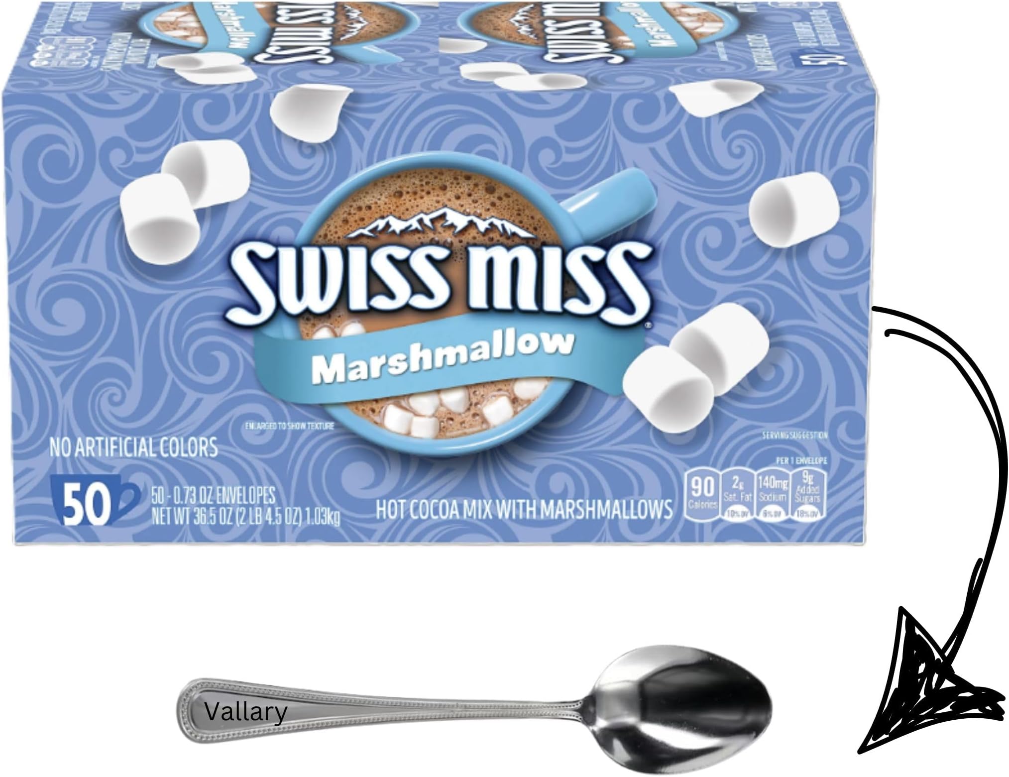 Chocolate Hot Cocoa Mix With Marshmallows, 50 Count Packets, 0.73 oz each Packets, Swiss Miss Hot Chocolate,(1 Pack)