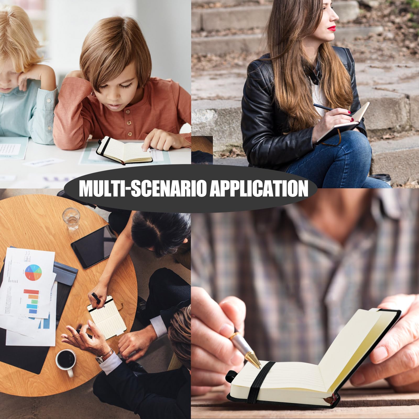 4 sztuki notatnik mały, mini notatnik A7, notatniki w twardej oprawie z piórem, gumką do ściągania, kieszonkowy notes kieszonkowy, dziennik do szkoły, pracy, biura (200 stron)