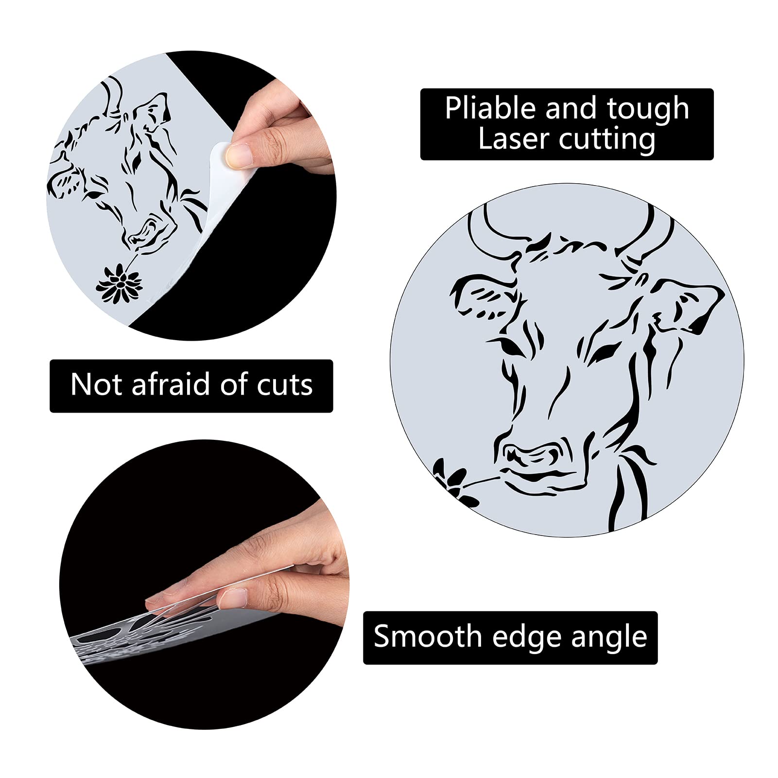 GORGECRAFT Cow Flower Stencil Reusable Farm Animal Template Stencils for Painting on Wood Wall Canvas 11.8x11.8 Inch DIY Farmhouse Art Crafts - Image 3