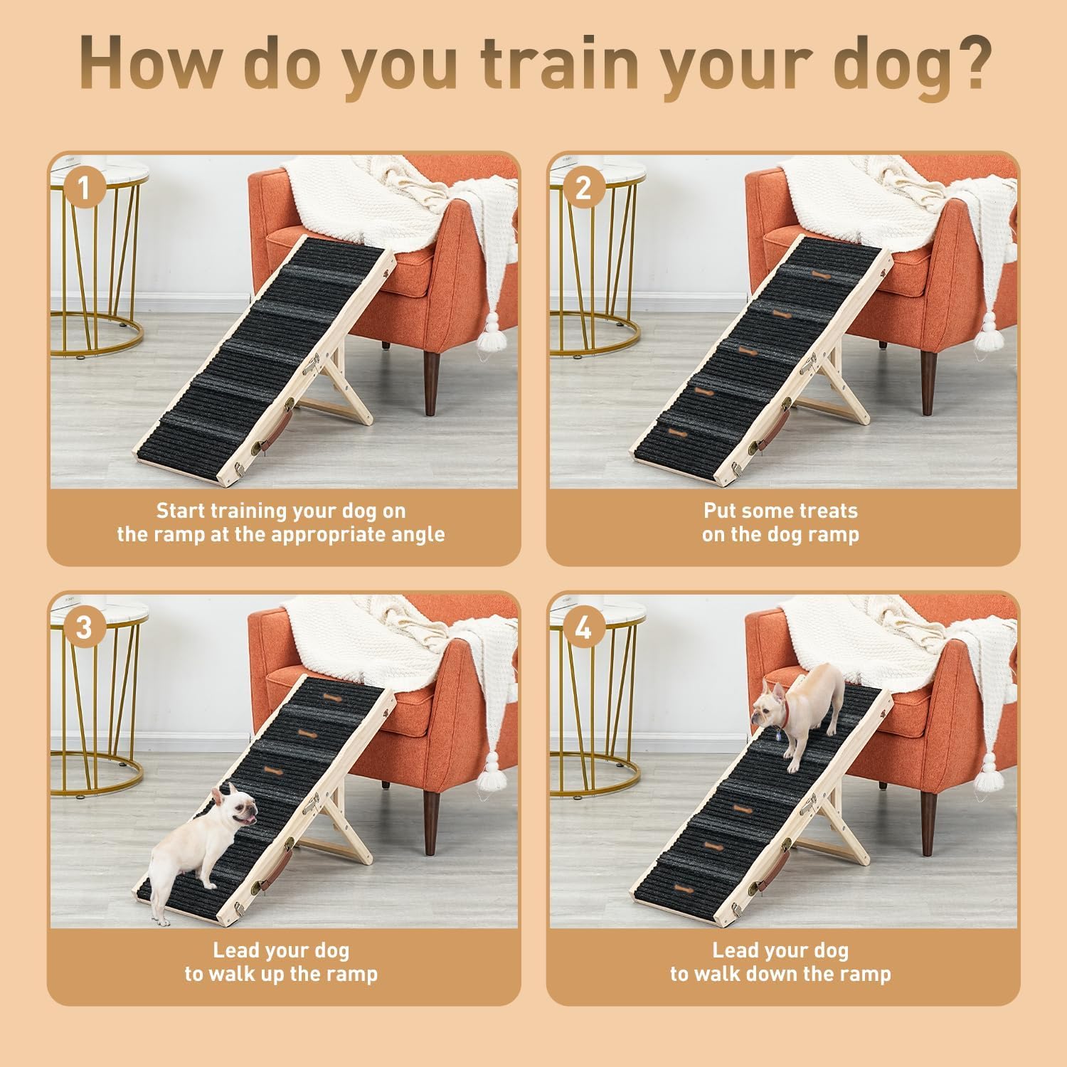 Rampe pour Chien en Bois, Rampes d'accès Voiture pour Chiens, TOOSOAR Pliable Rampe pour Chien Voiture