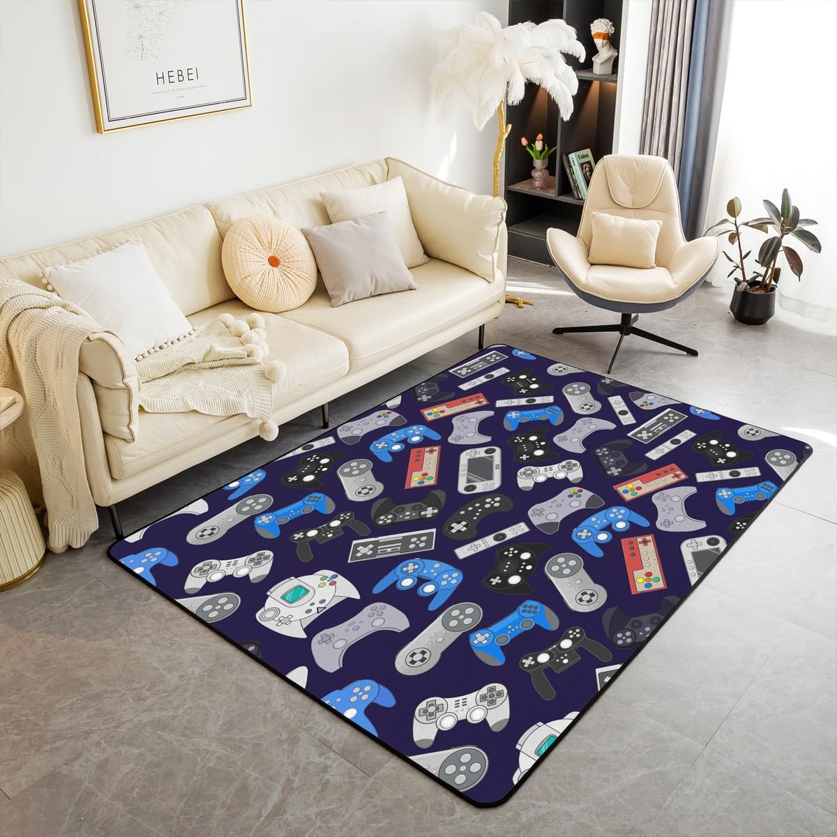 Erosebridal Teens Gamer Area Rug 4'11" x 3'3" for Living Room Bedside Playroom,Modern Game Non Shedding Rug for Kids Boys Children,Video Game Carpet,