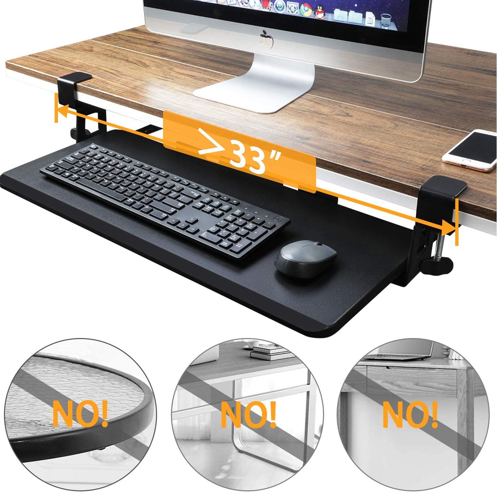 HUANUO Metal Keyboard Tray, Ergonomic Clamp Mount Under Desk Mount