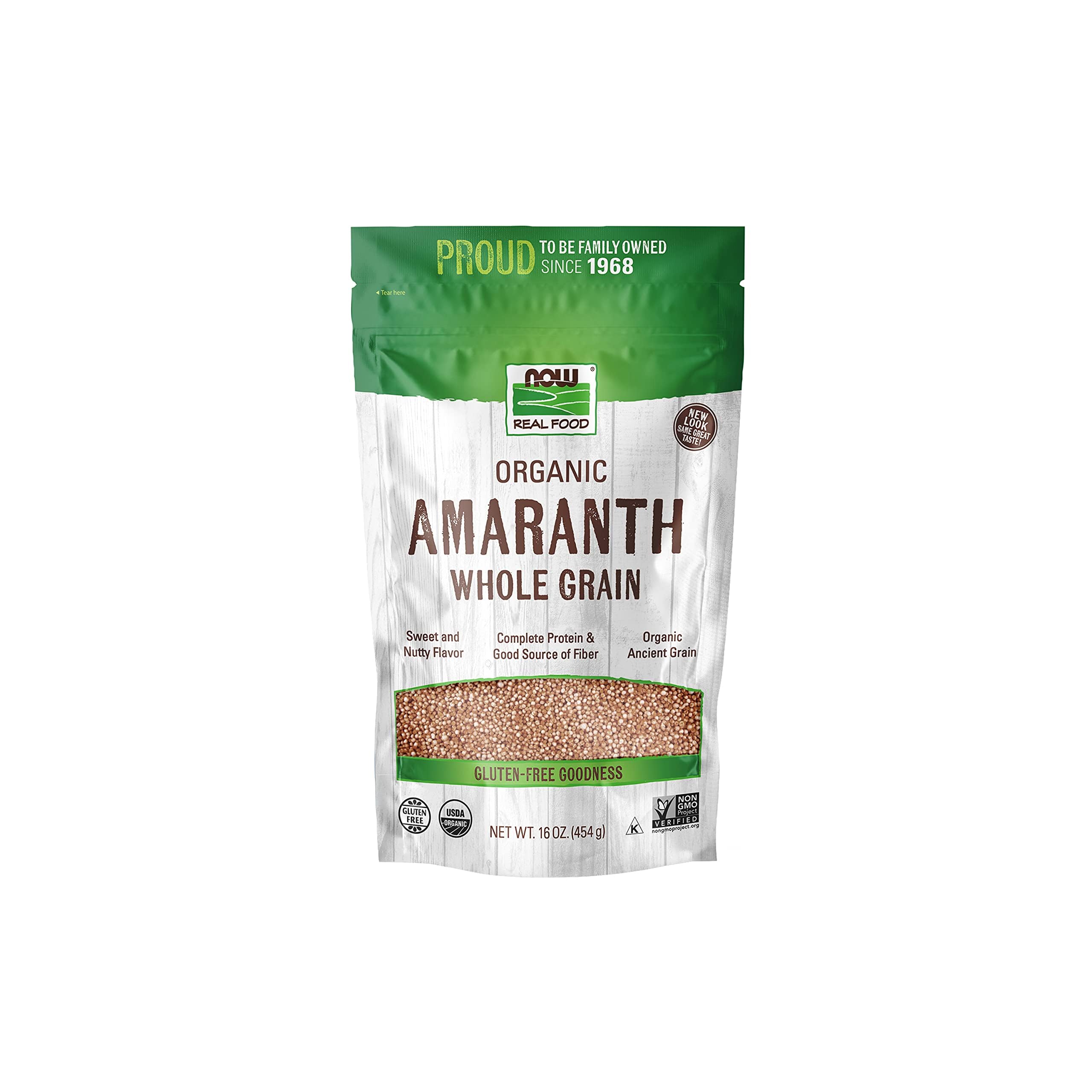 NOW Foods, Organic Amaranth Whole Grain, Source of Protein and Fiber, Gluten-Free, Certified Non-GMO, 16-Ounce (Packaging May Vary)
