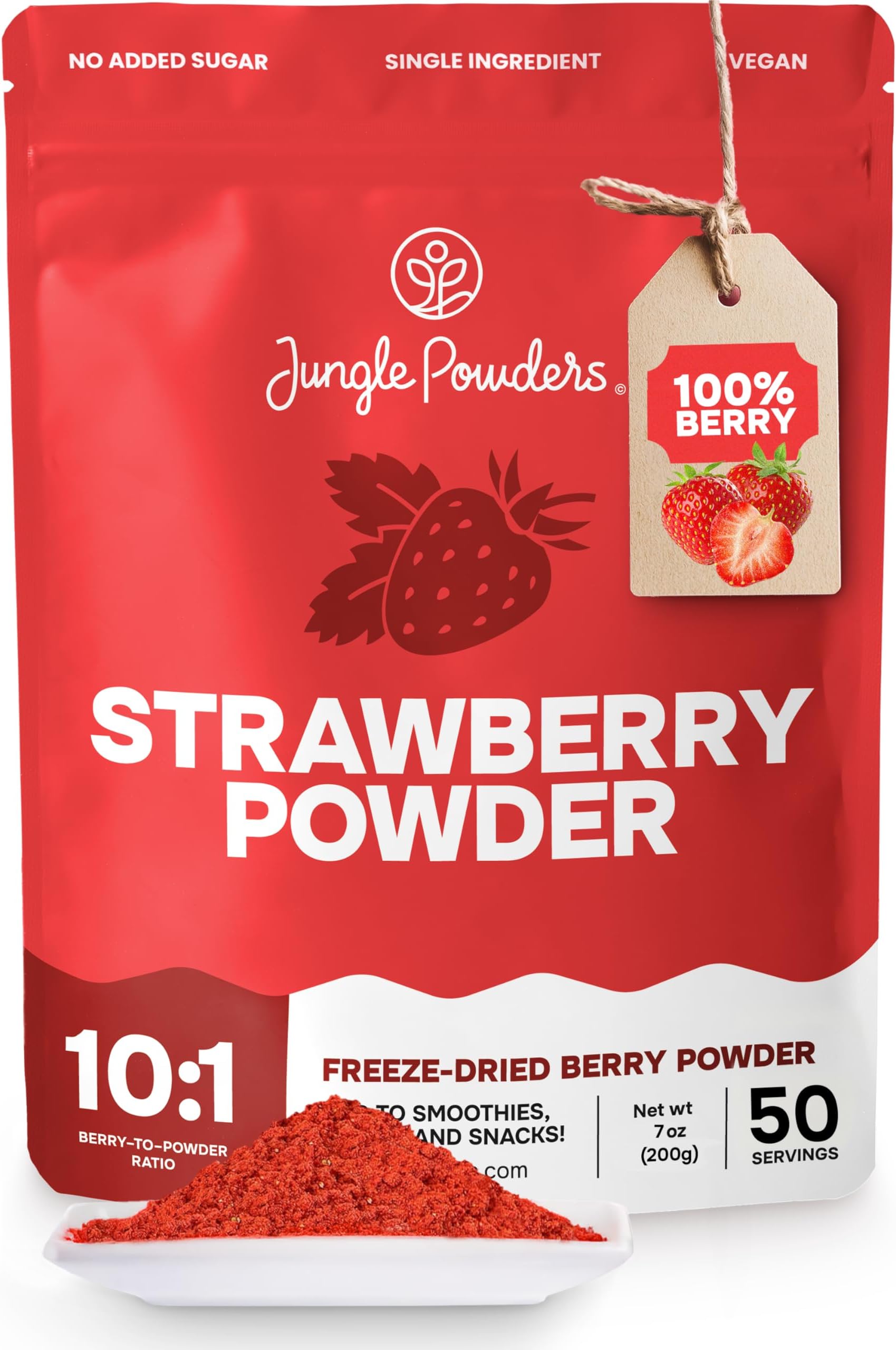 Jungle Powders Freeze Dried Strawberry Powder 7oz, 100% Natural Non GMO Vegan Friendly Red Strawberries Powder For Baking, Cooking And Flavoring