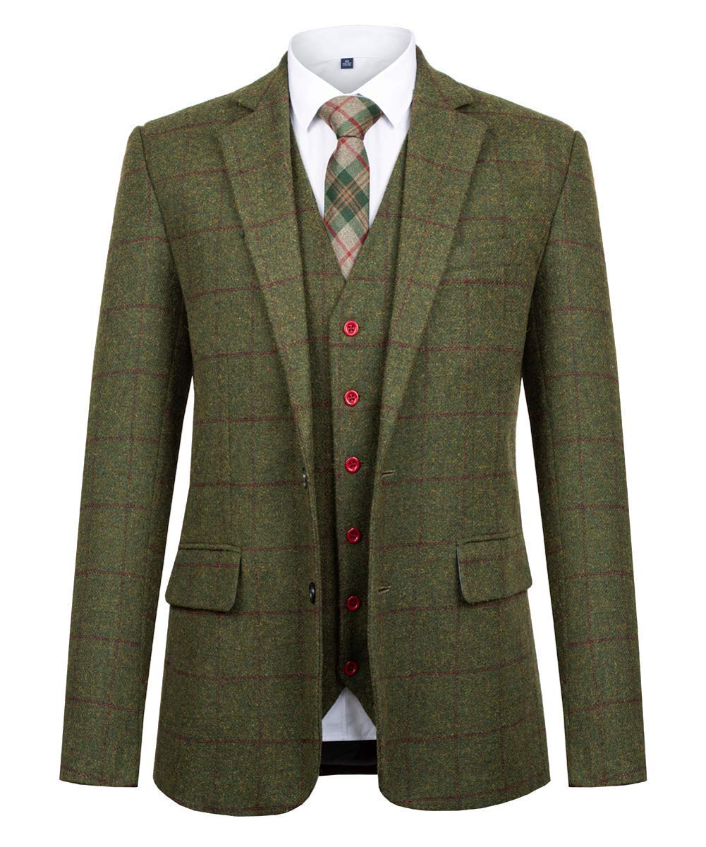 Uomo Abito Scozzese a Tre Pezzi Smoking da Sposa Monopetto con Revers Classico