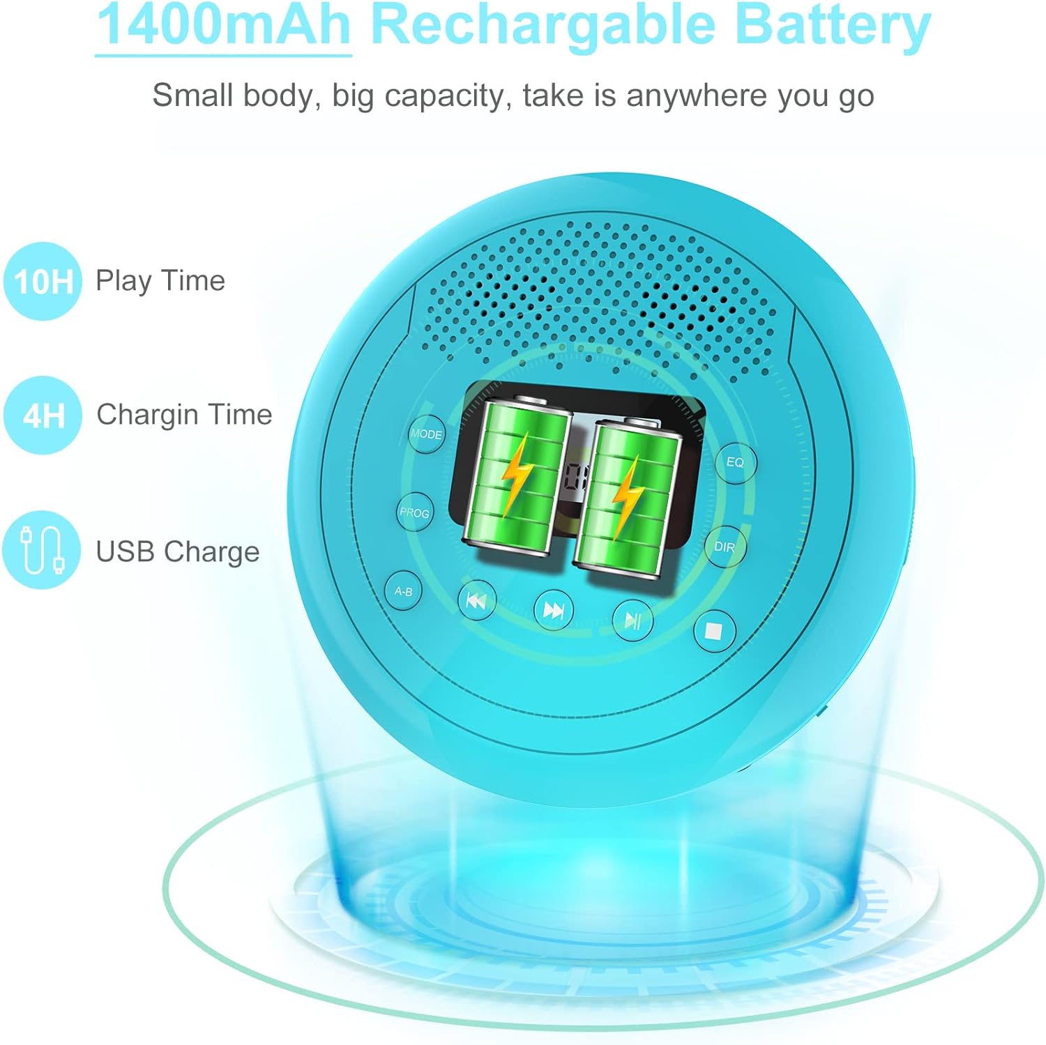 Buy CD Player Portable, MONODEAL Rechargeable Portable CD Player with