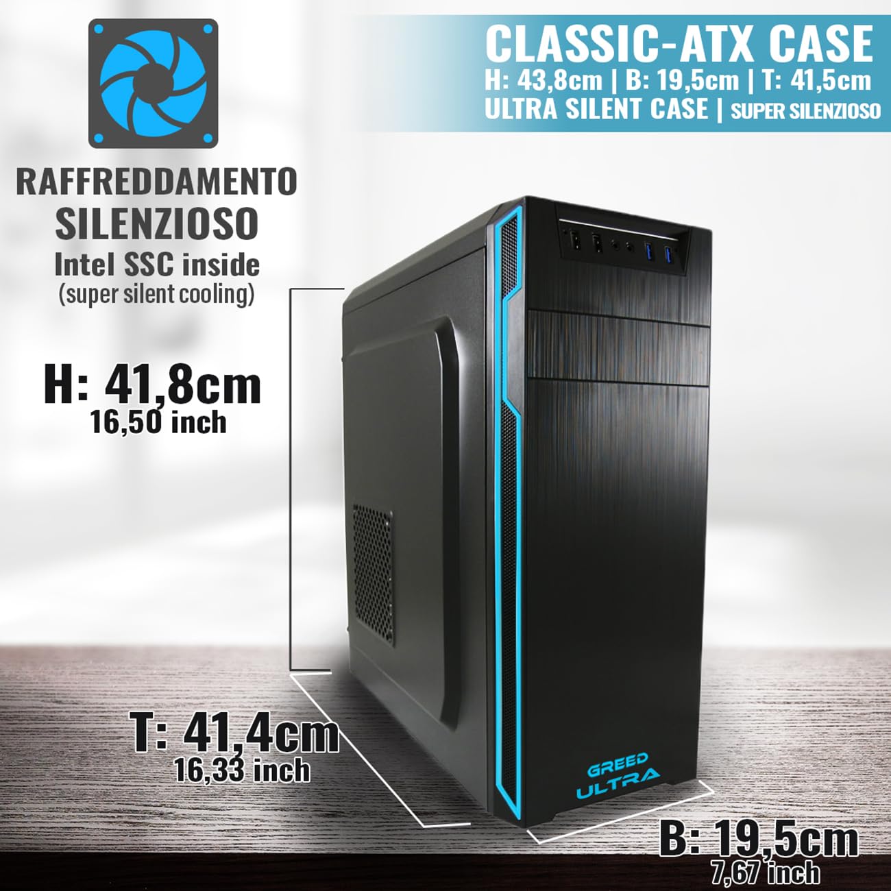 GREED® Ultra 7 - PC veloce con Intel Core i7 - Computer silenzioso + calcolatrice per ufficio e casa ufficio con RAM DDR4 da 16 GB, SSD da 1 TB + HDD da 1 TB - DVD+RW - WLAN - incl. Win 11 Pro