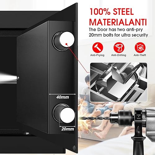 Miniatura 5 de Caja fuerte ignífuga pequeña de 1.1 pies cúbicos para uso doméstico, caja fuerte digital de seguridad para el hogar con llave y teclado numérico,