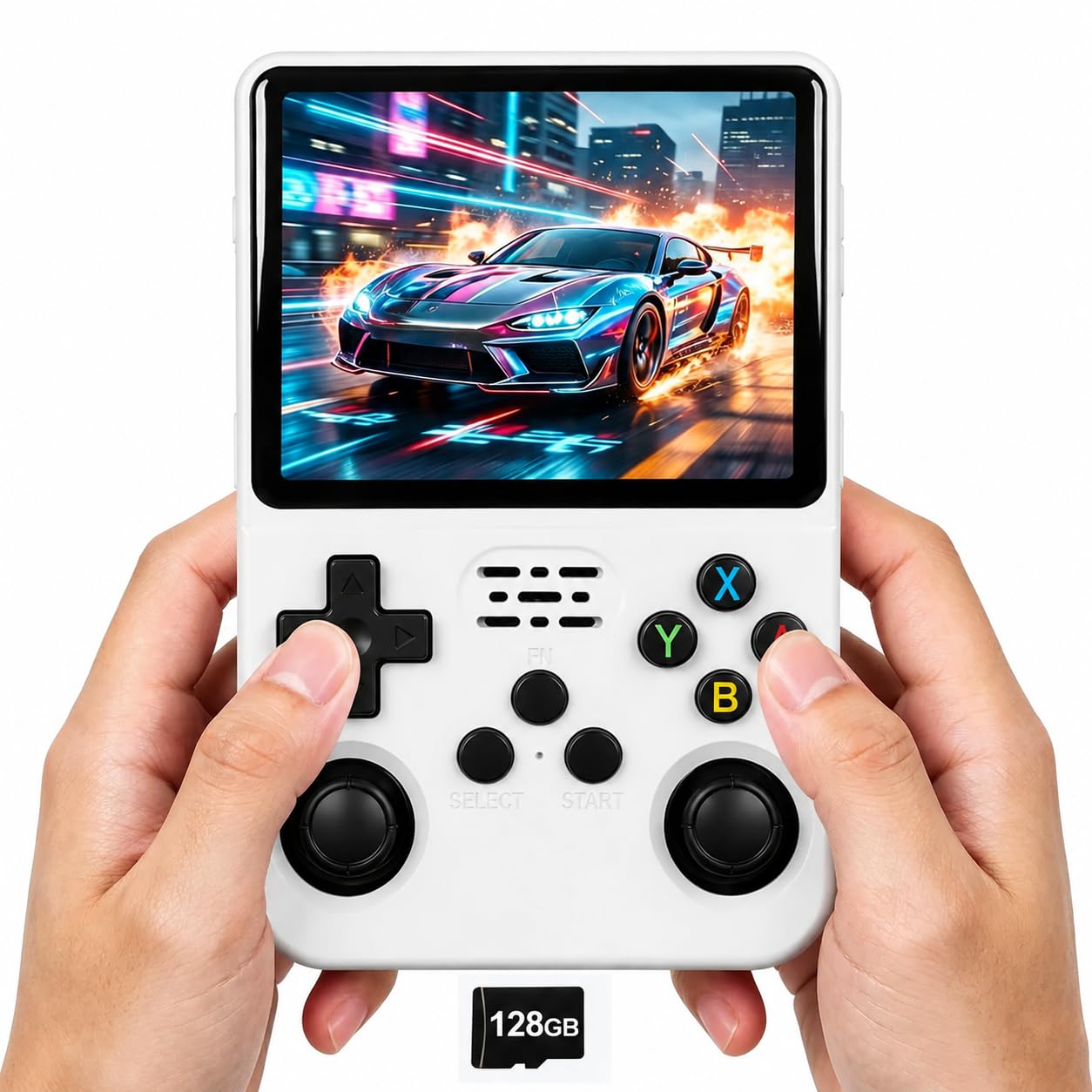 Whatsko R36S Console, Console Portatile 128 GB, Sistema RK3326 Arkos, oltre 40.000 Giochi, schermo da 3,5 Pollici, Console di Gioco Portatile per Adolescenti (Bianca)