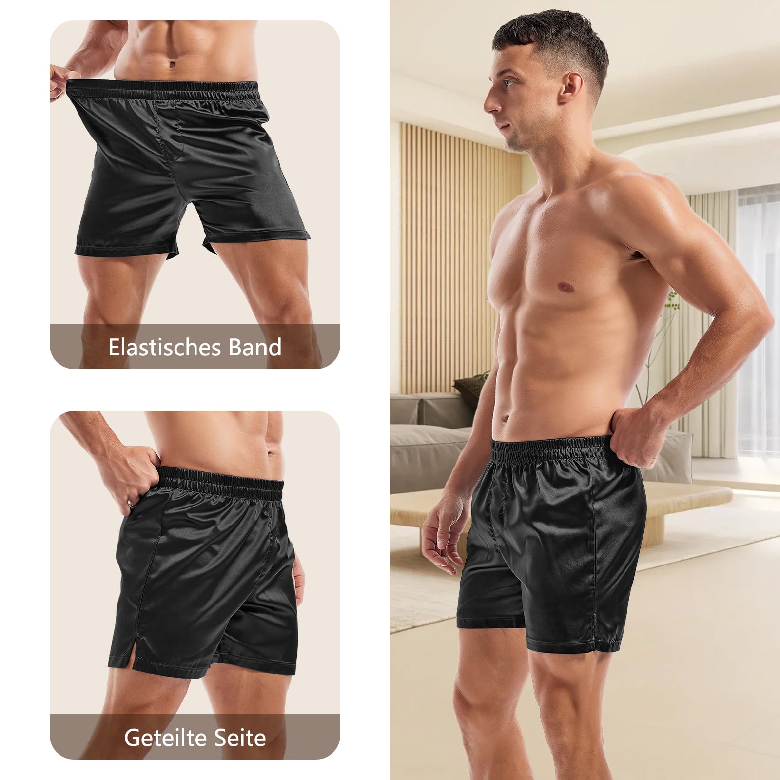 Amy Coulee Satin Schlafshorts Herren Nachtwäsche Boxershorts