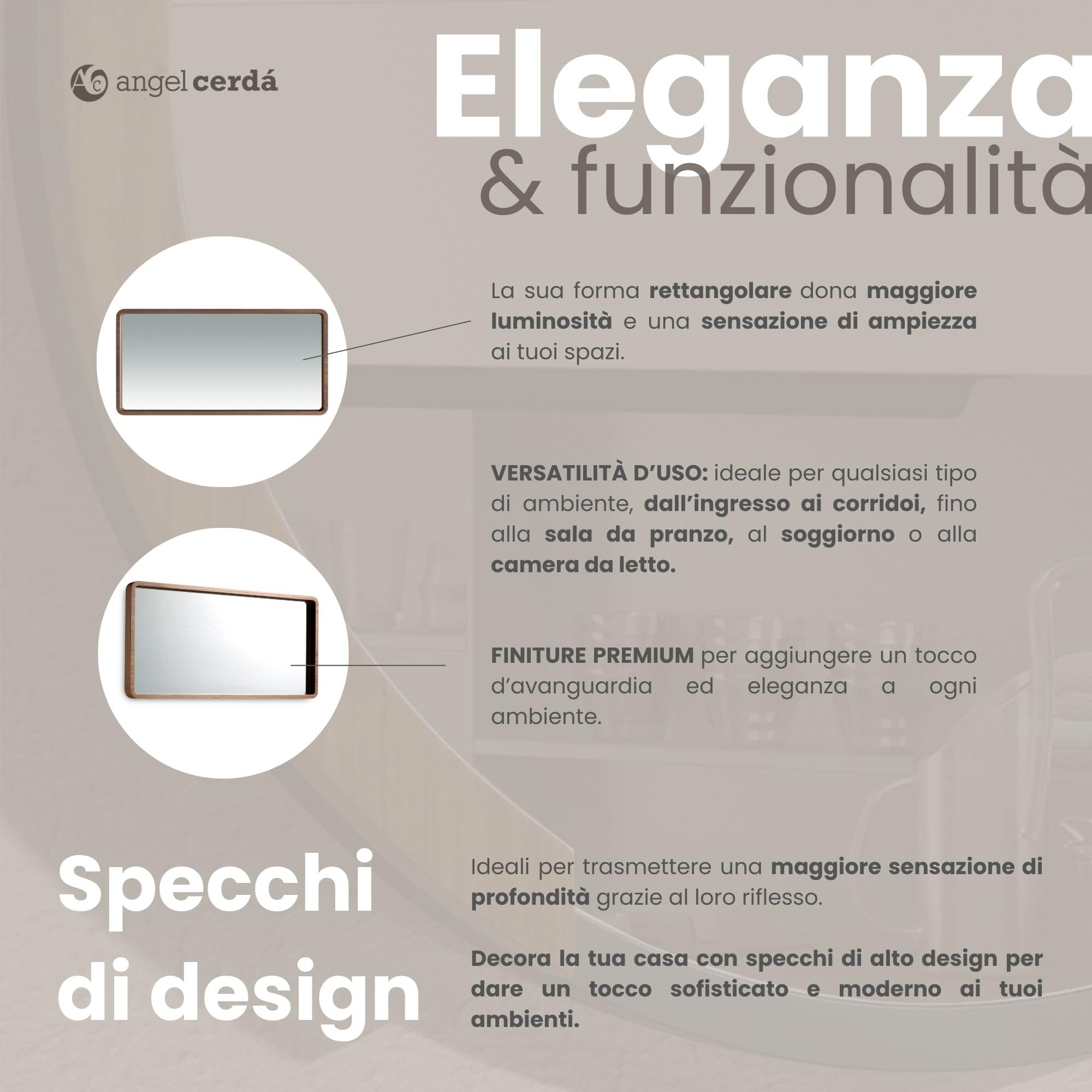 Angel Cerdá – Specchio da Parete Moderna Rettangolare con Cornice in Legno Noce | Grande Specchio di Design per Soggiorno, Camera da Letto o Ingresso | Decorazione Elegante | 100 x 50 x 7 cm