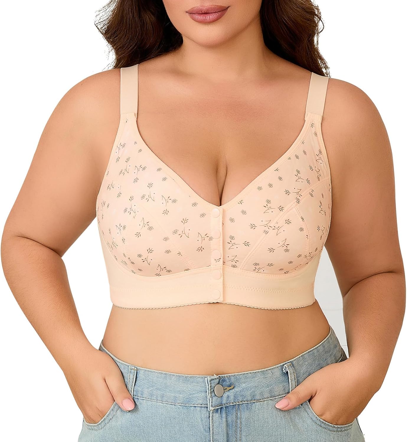 Daisy Bras for Older Women Front Closure – Wireless Plus Size Bra, No Underwire, Comfortable Snap Closing Bra for Seniors
