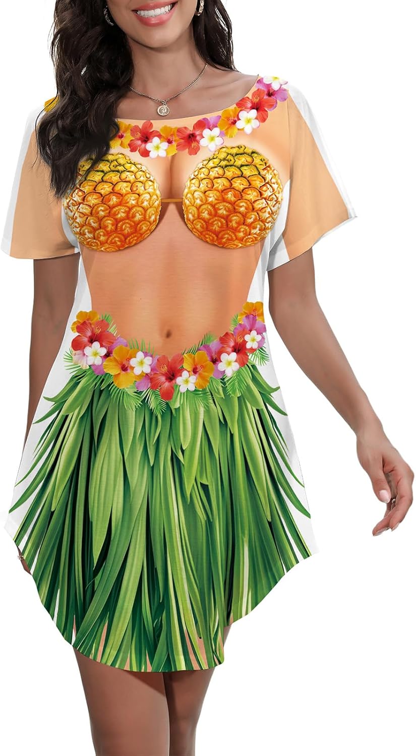 Womens Bikini Body Print Tshirt Beach Cover Luau Party_SCROLL