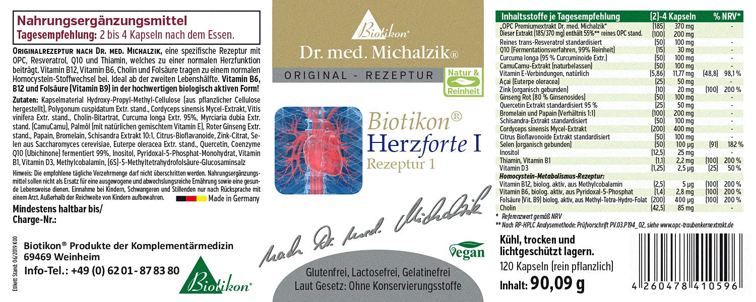 Herz forte I nach Dr. Michalzik, OPC 200 mg, 120 Kapseln | Mit OPC, Resveratrol, Q10 und Curcuma-Extrakt • eigene deutsche Produktion • ohne Zusätze