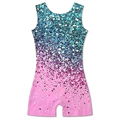 Funnycokid Girls Gymnastics Leotards with Shorts Sparkle Dance Unitards Mermaid Active Biketards 2-10 Years