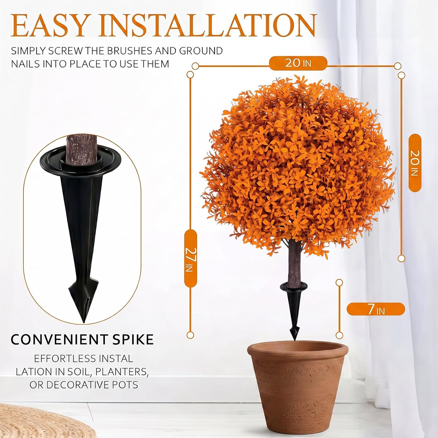Fall Boxwood Topiary Trees, Orange Set of 2, 20", for Autumn