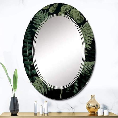 Miniatura 2 de DesignQ Fern On Retro Victorian Chart IV- Vanity Mirror, Bathroom Mirrors, Wall Mirrors for Living Room, Bedroom - Oval Mirror - Large 20'x30',