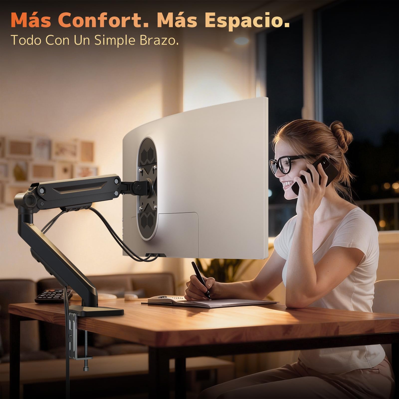 PUTORSEN Soporte de monitor para pantallas de 13 a 40 pulgadas - Brazo para monitor de mesa con muelle de gas - ergonómico y ahorra espacio, altura regulable, inclinación y giro, soporta hasta 12 kg