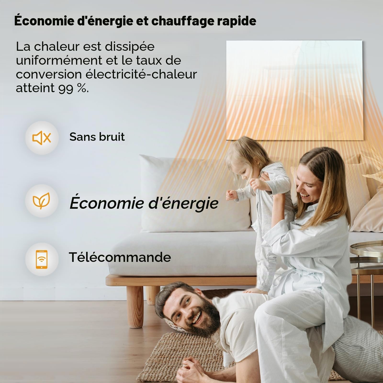 Chauffage Infrarouge en Verre 800W, Chauffage Infrarouge en Verre avec télécommande 120x60 CM avec Protection Contre la Surchauffe - WIFI (Tuya Smart) - Blanc - TÜV.
