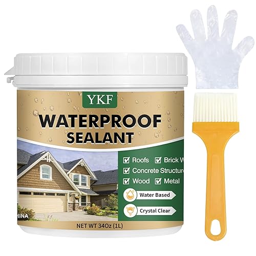 YKF 34oz Sellador Transparente Impermeable Claro, Agente Reparador Invisible a Base de Agua para Techos, Paredes, Baño, Cocina, Jardín,