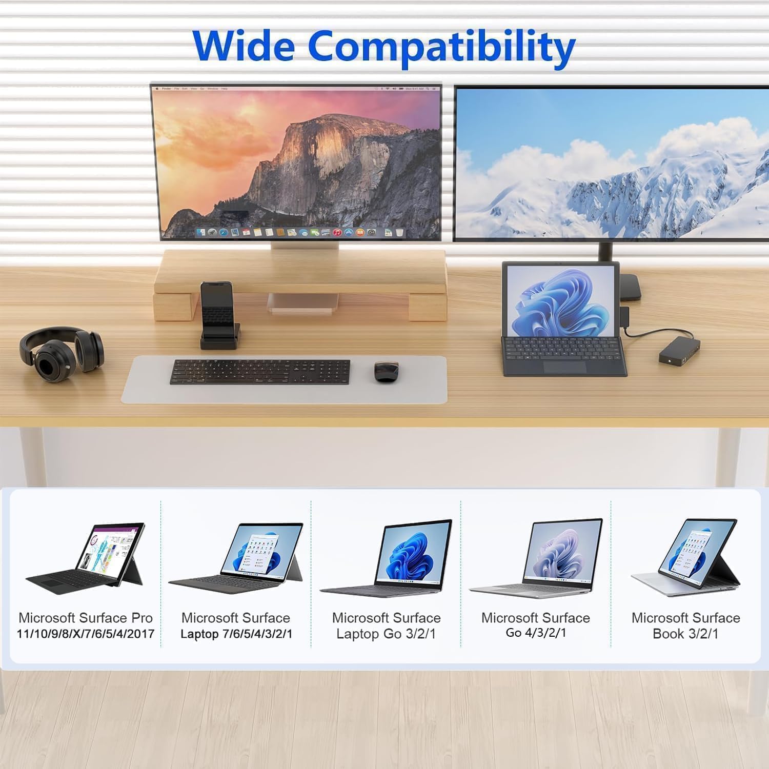 2025 Nuovo Surface Dock Triplo display doppio HDMI+VGA con adattatore di alimentazione, 12 in 1 Surface Docking Station per Surface Pro 11/10/9/8/X/7/6/5/4/3, Laptop 7/6/5/4/3/2/1