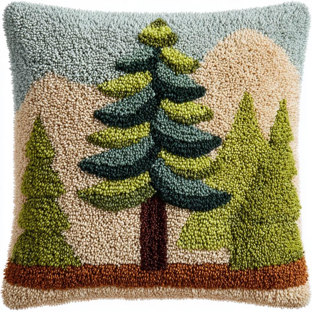 Taxpy DIY Latch Hook Pillow Cover Kits, Big Tree Stamped Handamade Pillowcase Crochet Yarn Hook and Latch Emboridery Throw Pillow 43x43cm