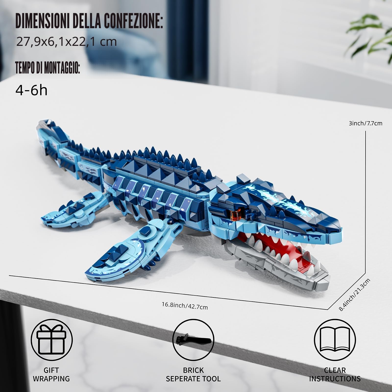 TYCOLE Mosasaurus Set di Costruzione Dinosauri per Bambini Adulti 805 Pezzi | Modello Dinosauro Giocattolo Regalo Bambina Bambino 6 anni per Halloween Natale e Compleanno