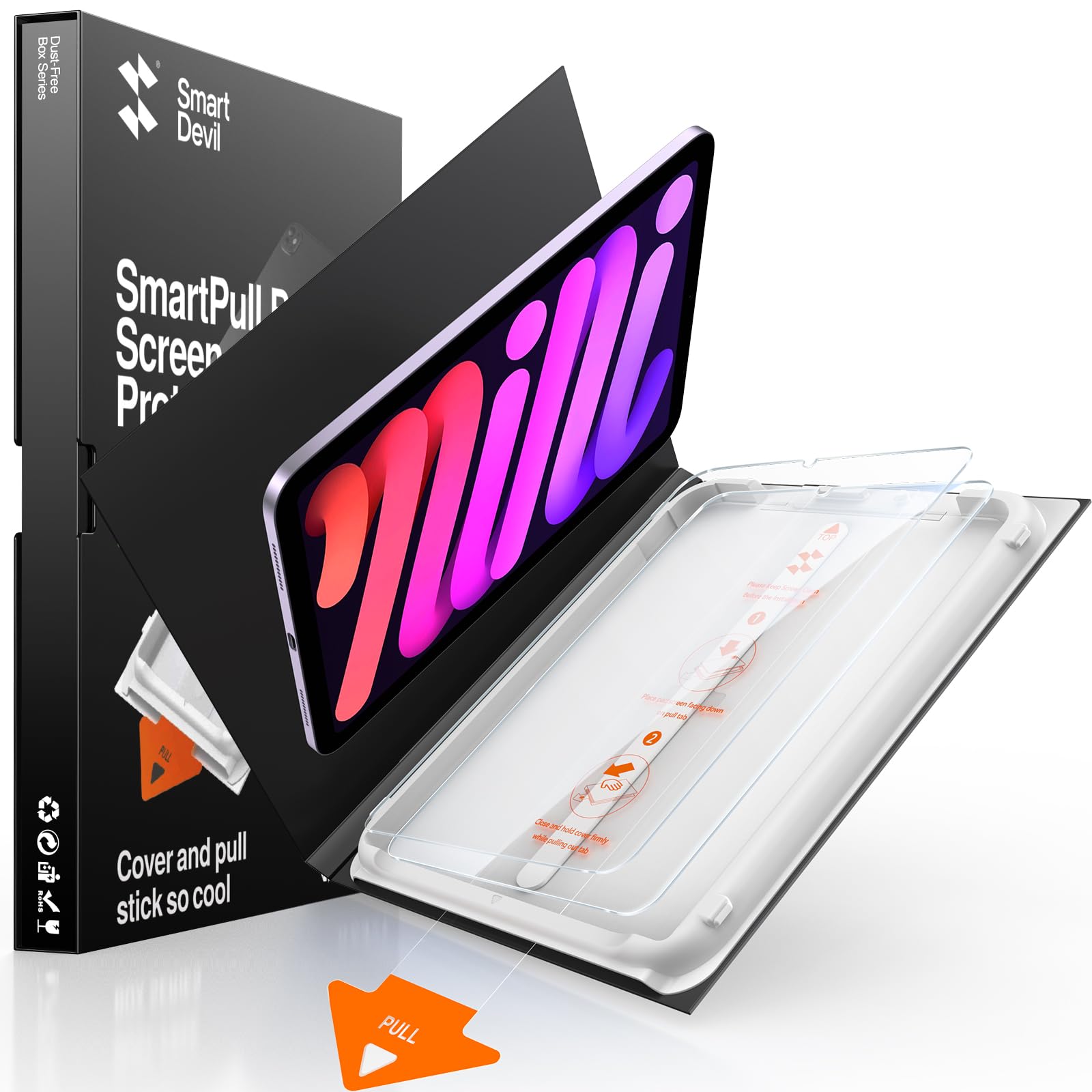 SMARTDEVIL 2 Pack Screen Protector for iPad Mini 7th/6th (8.3 Inch, 2024/2021) with Easy-Install Tray[Military Grade Shatterproof] 9H+ Hardness