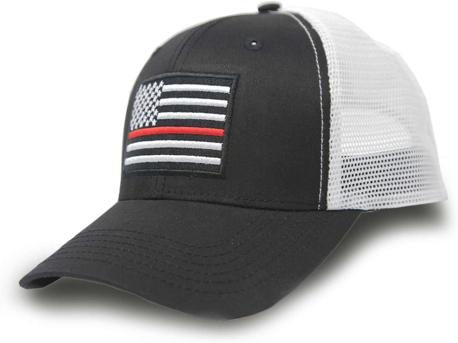 International Tie Thin Red Line Hat, USA Snapback Trucker Baseball Cap for Men & Women with Embroidered American Flag Patch - Image 2