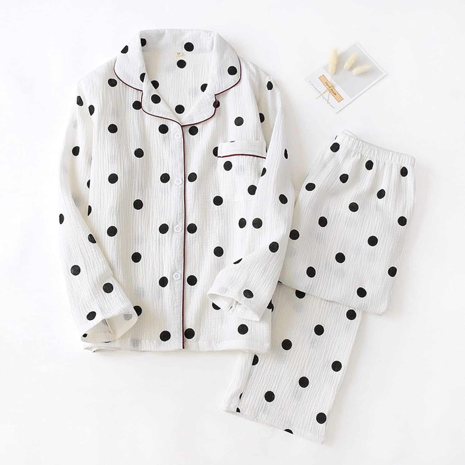 パジャマ レディース 長袖 ガーゼ 綿100 ルームウェア 水玉模様 かわいい シンプル 上下セット 胸元ポケット スムース 通気 吸湿 ソフト 快眠 マタニティウェア 前開き 裸肌感 寝間着 お揃いパジャマ 春 夏 秋 冬用 Faz Co Zm