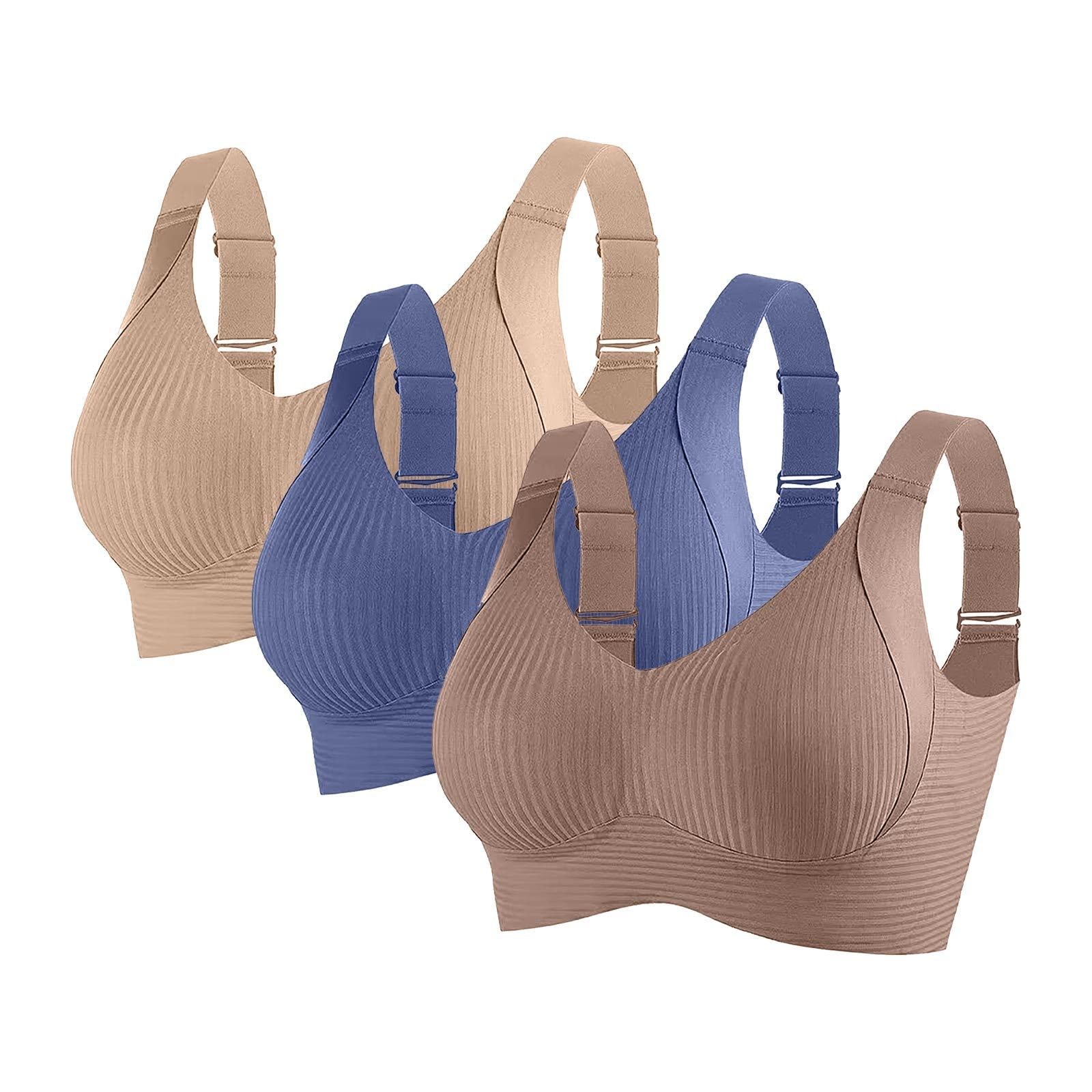 Set di 3 reggiseni senza cuciture, reggiseno da donna, senza cuciture, reggiseno da donna, anti-cedimento e anti-spalla, tinta unita, morbido e confortevole, per un comfort tutto il giorno, I