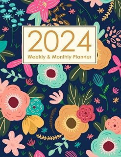 2024 Planner Weekly and Monthly: January through December with Federal Holidays: Navy Floral Cover