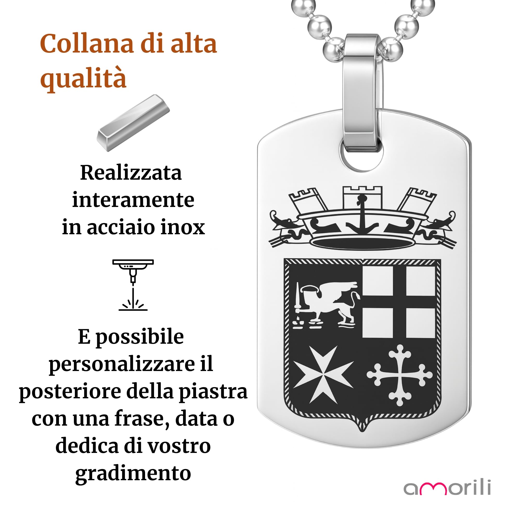 Collana Marina Militare Uomo Donna in Acciaio Inox | Simbolo Marina | Girocollo Catena Resistente Antiallergica | Gioiello Nautico Regalo Perfetto cll0761