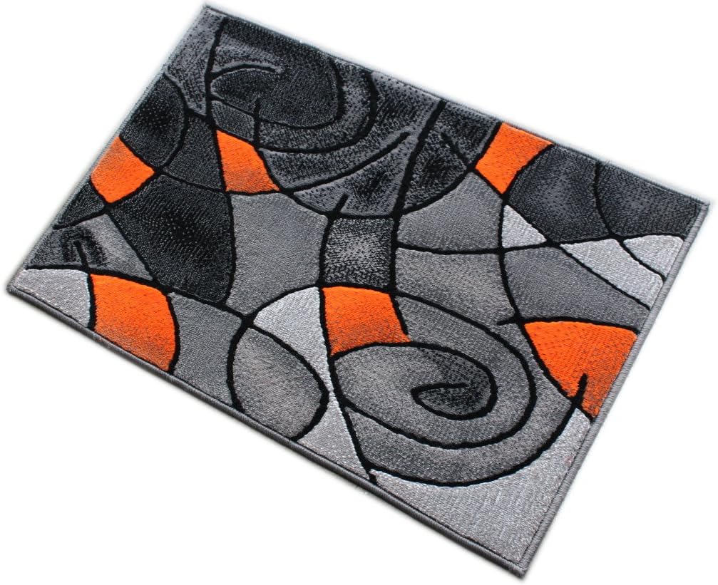 Masada Rugs, Modern Contemporary Area Rug Mat, Orange Grey Black (2 Feet X 3 Feet) Mat