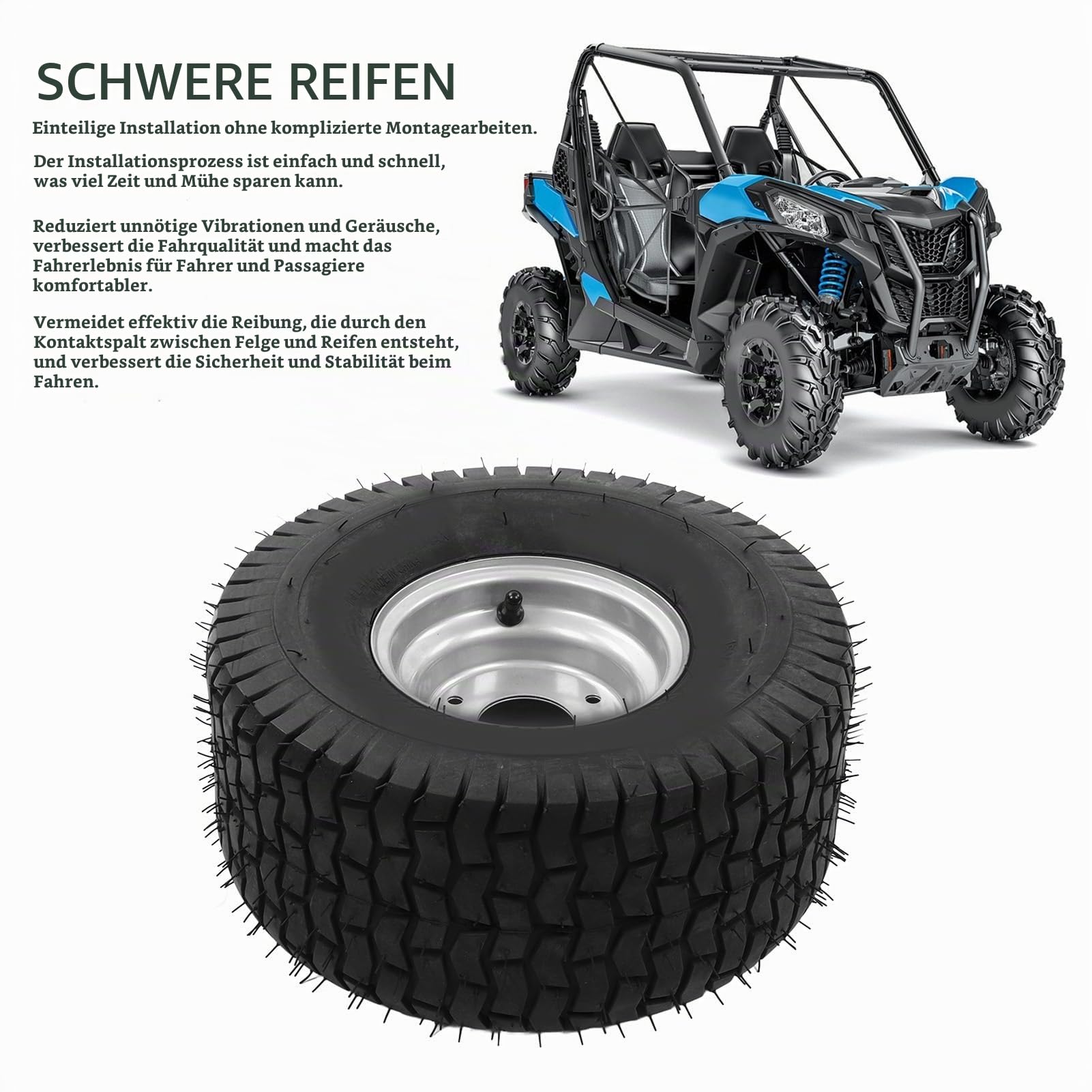 15x6,00‑6, Reifen mit Nabe, Explosionsgeschütztes, Verschleißfestes Rad, Stabile Struktur, Go-KartRäder Reifen für Go-Kart, Landwirtschaftliche Fahrzeuge